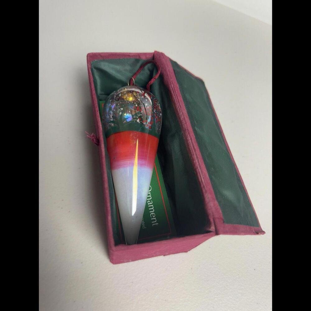 Christmas House Hand Painted Teardrop Glass Ornament Winter Mountain Snow Scene - Picture 3 of 4
